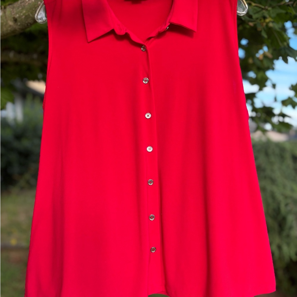 Tommy Hilfiger Red Sleeveless Button-Up Blouse